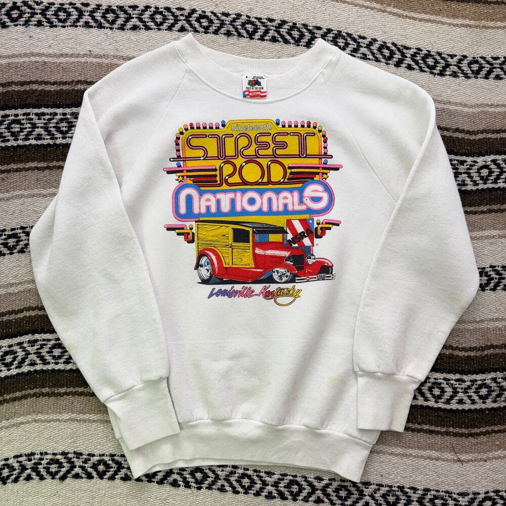 Vintage 80's Nineteenth Street Rod Nationals NSRA White Crewneck Sweatshirt Sz S
